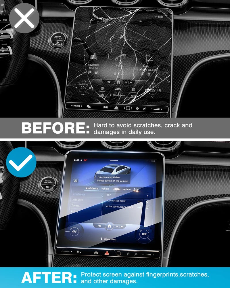 Karltys [Upgrade] 2 Pack 11.9-Inch Screen Protector for 2022~ 2025 Mercedes Benz C Class C250 C300/2023 ~ 2025 GLC 300 [Military-Grade Sturdy] [No Glare & Fingerprint] Touchscreen 9H Tempered Glass Navigation Radio Screen Cover - Image 3